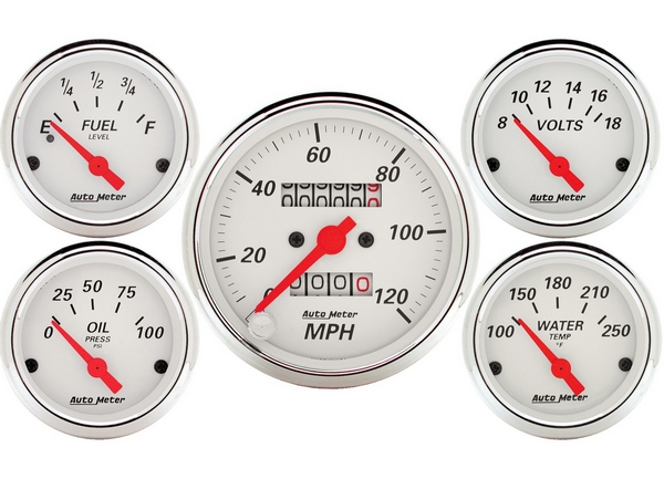 5 PC. GAUGE KIT, 3-1/8" & 2-1/16", MECH. SPEEDOMETER, ARCTIC WHITE